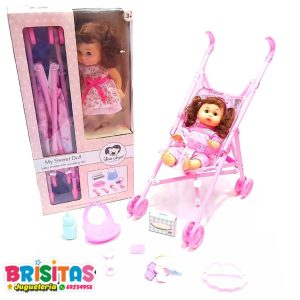 Set De Muñeca Bebé Con Carrito