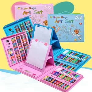 Set de arte 208 piezas  Grande Rosa y Celeste Niños dibujando