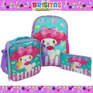Mochila My Melody tamaño Oficio 3 piezas (Marca Scool Original)