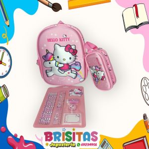 Mochila  Hello Kitty  pequeña+ estuchera y  juego de lapices