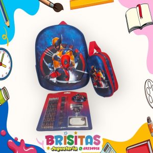Mochila Pequeña Deadpool  + estuchera y juego de lapices