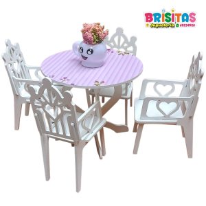 Juego de Comedor Corazón p/muñecas MDF