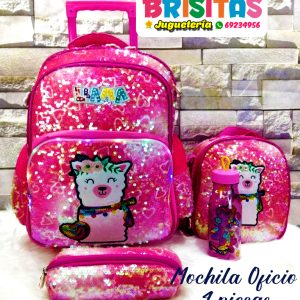 Mochila Llamita con lentejuelas (4 piezas) Oficio c/luces
