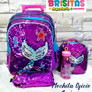 Mochila Sirena  con lentejuelas (4 piezas) Oficio c/luces