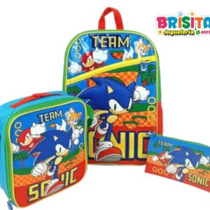 Mochila Sonic tamaño Oficio 3 piezas (Marca Scool Original)
