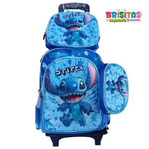 Mochila Oficio Stitch celeste 3 piezas