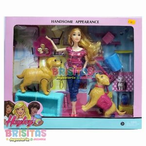 Muñeca Tipo Barbie Hayley + Mascotas