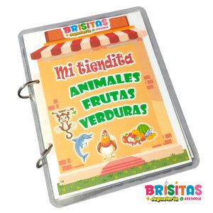 Libro de Aprendizaje Animales, frutas y verduras  con Velcro en Ingles