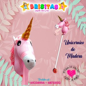 Caballo Unicornio Rosa De Madera